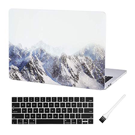 MacBook Pro 13 Case Laptop Plastic Cover Protective Sleeve 2018 2017 2016 Release A1989/A1706/A1708 Case Laptop Plastic Hard Shell Case & MacBook Pro 13 Inch Silicone Keyboard Cover (Snow Mountain)
