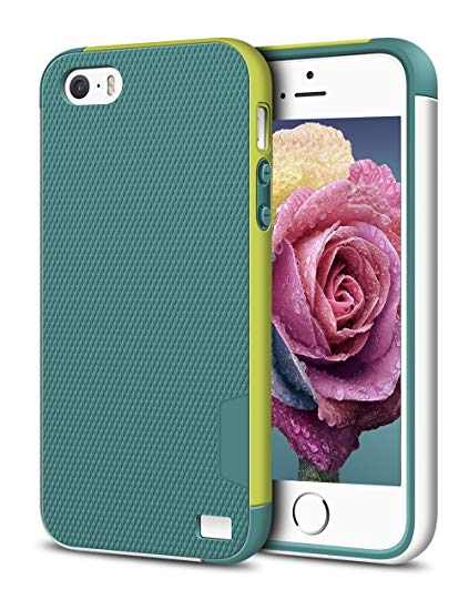 iPhone SE/5/5S Case, WEPUSEN Hybrid Impact Ultra Slim 3 Color Stylish Textured Back [Anti-Slip] Dual Layer Shockproof Case [Extra Front Raised Lip] Scratch Resistant Soft Gel Hard PC Bumper Protective Rugged Case for iPhone SE/5/5S (Green)