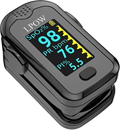 LPOW Pulse Oximeter Fingertip, OLED Display, Blood Oxygen Saturation Monitor (SpO2) and SpO2 Levels, Pulse Rate and Perfusion Index, Heart Rate Monitor, Batteries and Lanyard Included