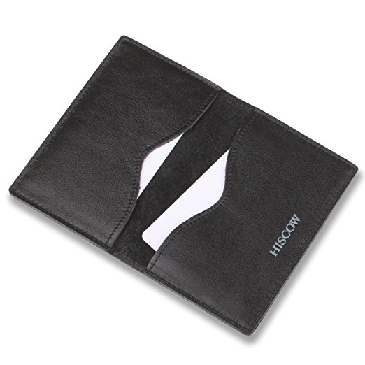 HISCOW Minimalist Thin Bifold Card Holder Black - Italian Calfskin