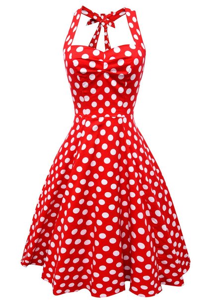 Anni Coco® Women's Halter Polka Dots 1950s Vintage Swing Tea Dresses Multi Colored