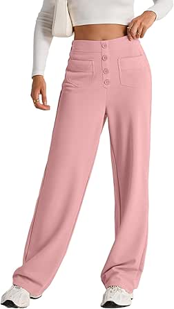 EVALESS Women's Fall 2024 Pants High Waist Straight Leg Pants Business Casual Button Down Work Pants Trousers with Pockets