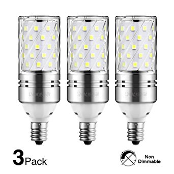 HzSane LED Corn Bulbs, 12W Daylight White 6000K LED Bulbs, 100 Watt Incandescent Bulbs Equivalent, E12 Base, 1200 Lumens LED Lights, Cylinder bulbs, 3 Pack