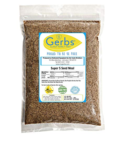 Ground Super 5 Seed Meal, 1 LB Bag - Food Allergy Safe & Non GMO -Vegan & Kosher - Full Oil Content Sunflower, Pumpkin, Flax, Hemp, Chia Seed Protein Powder