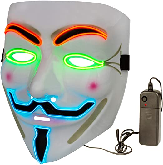 Halloween Masks LED Mask – V for Vendetta Mask Anonymous Guy Fawkes Light Up Hacker Mask White