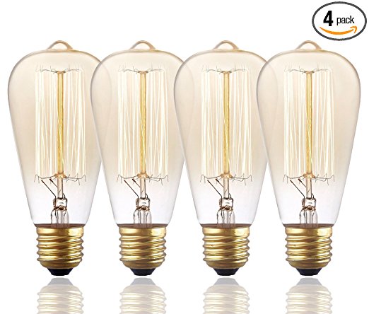 4 Pack, Rolay 25 Watt Vintage Edison Light Bulb with Squirrel Cage Filament, 110~130 Volts, E26 Base, 70 Lumens