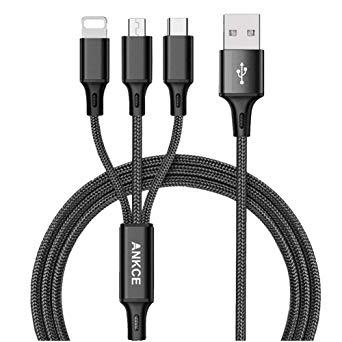 Multi USB Charging Cable, ANKCE Multiple USB Charger Cables,4ft/1.2m Nylon Braided,3 in 1 USB Cable Compatible iPhone,Samsung,Nexus,LG,Huawei,HTC,Motorola,ZTE