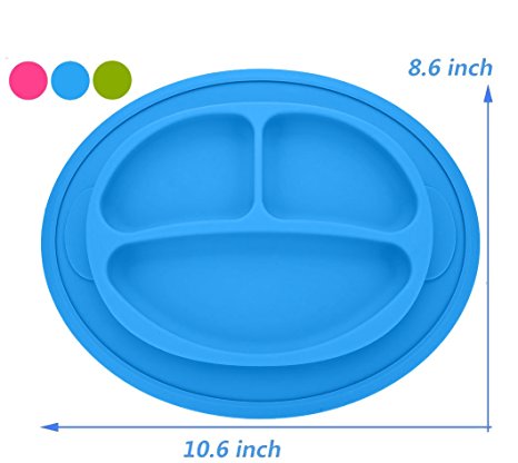 Suction Plates For Toddlers, Children, Babies, Kids Plates Stick To Portable High Chair And Tabel, Silicone Placemats For Kids, Baby Dishes   Bowls (Blue)
