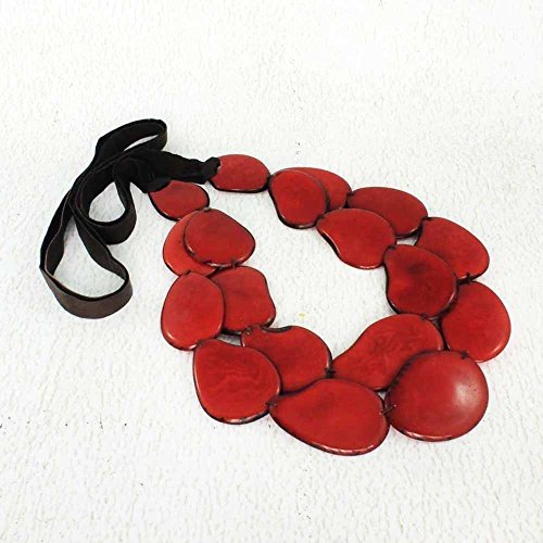 Dark Red Statement Necklace made of Tagua Nut, Chunky Bib Style, Handmade EcoFriendly Jewelry