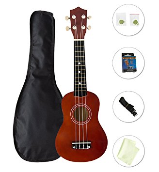Choies 21" Soprano Ukulele Four String Guitar Beginner Pack With Gig Bag Tuner Strap Polish Cloth Extra String Pick Basswood