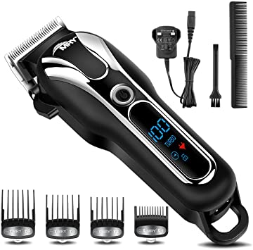 Professional Men's Hair Clipper Cordless, 2 Speed Optional, LCD Display, Beard Trimmer with 5 Guide Combs, Facial Hair Clippers and Body Grooming Kit, Cordless Rechargeable Set