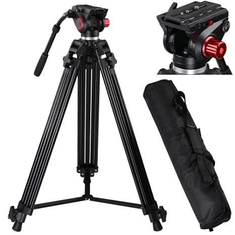 AW 72" Pro Portable DV Video Camera Tripod Steady Stand Fluid Damping Head Kit w/ Bag 33lbs Capacity