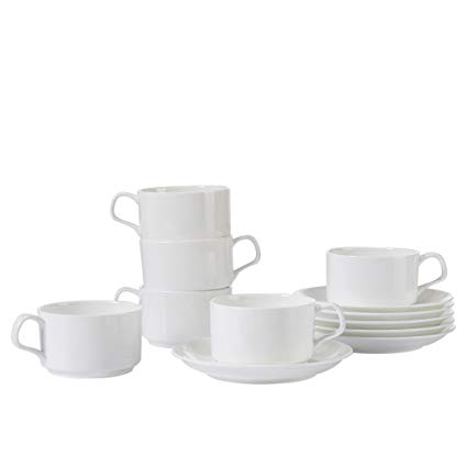Porlien 5-Ounce Bone China Espresso Cups Set of 6, Stackable Demitasse Cups Set