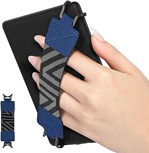 MoKo Security Hand-Strap for 6-8" Kindle eReaders Fire Tablet - Kindle/Kobo/Voyaga/Lenovo/Sony Kindle E-Book Tablet, High-Elasticity Versatile Hand Strap Lightweight Finger Grip Holder, Dark Blue