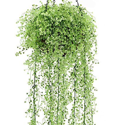 Supla 1 Pcs Artificial Flower Willow Rattan Silk Flowers Artificial Hanging Vine Plant Garland for Home Garden Wall Decoration (white and green)