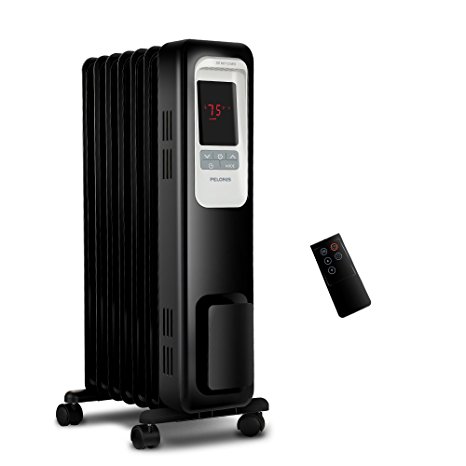 Electric Radiator Heater, 1500W Portable Oil Filled Radiator Space Heater with Digital Thermostat, 24-hour programmable Timer, Remote Control, Safe Heater for Full Room, by Pelonis