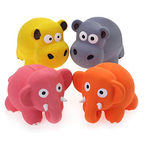 Chiwava 4PCS 3.3'' Squeak Latex Puppy Toy Lovely Elephant Cow Sets Pet Interactive Play for Small Dogs Assorted Color