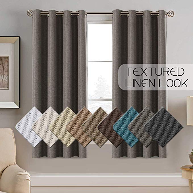 Ultra Thick Room Darkening Linen Curtains 63 Inch Textured Rich Linen Like Curtains/Drapes for Bedroom Small Window, Antique Grommet Faux Linen Curtain Panels, 52 by 63 - Inch - Taupe Gray (1 Panel)