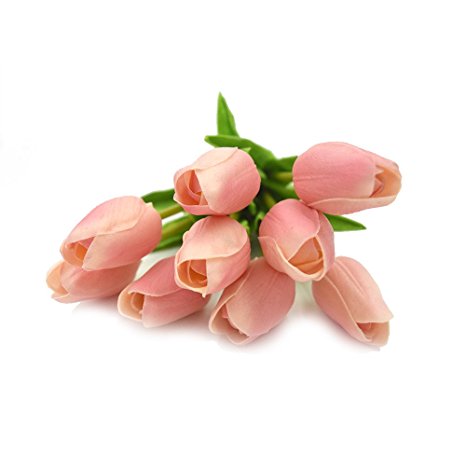 SMYLLS 10 pcs Holland Tulips Flowers with Latex-Look Like Real,Eco-friendly Odourless Artificial Flowers Christmas Party Decoration Gift Package (10, Light Pink)