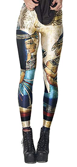 QZUnique Women's Casual Digital Printed Footless Pants Elastic Sexy Tights Leggings