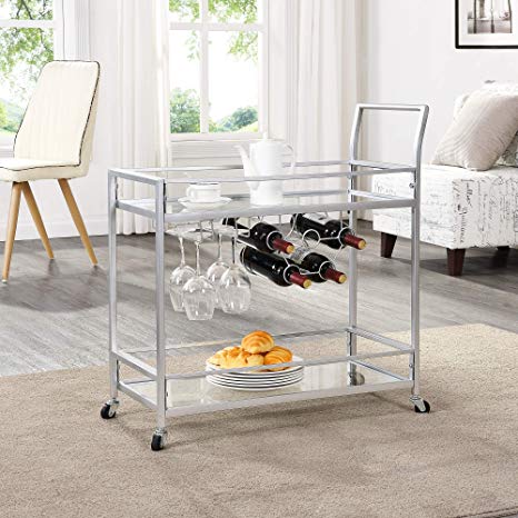 FirsTime & Co. Delilah Silver Bar Cart, 32" H x 15" W x 12.25" D