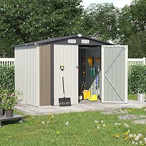 OC Orange-Casual 8 x 6 FT Outdoor Storage Shed, Metal Garden Tool Shed, Outside Sheds & Outdoor Storage Galvanized Steel w/Lockable Door for Backyard, Patio, Lawn, White