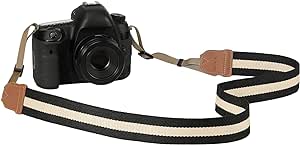 MoKo Camera Strap, Cotton Woven Camera Strap, Adjustable Universal Neck & Shoulder Strap for Video Camcorder, Binoculars, and Nikon/Canon/Sony/Minolta/Panasonic/SLR/DSLR Digital Cameras, Black & Beige