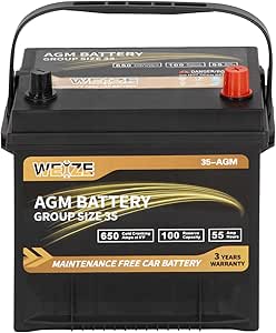 Weize Platinum AGM Battery BCI Group 35 Automotive Battery, 100RC, 650CCA, 36 Months Warranty