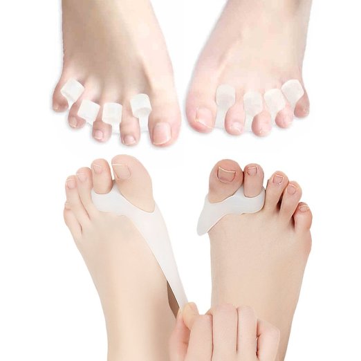 Aokey 4PCS Gel Toe Separators Spreaders Instant Therapeutic Pedicure Kit Big Toe Spacers Protectors Gel Straighteners Stretchers for Bunion, Hallux Valgus and Hammer Toe Relief