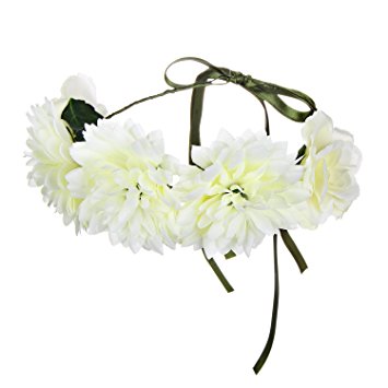 Valdler Chrysanthemum Flower Crown with Adjustable Ribbon for Wedding Festivals