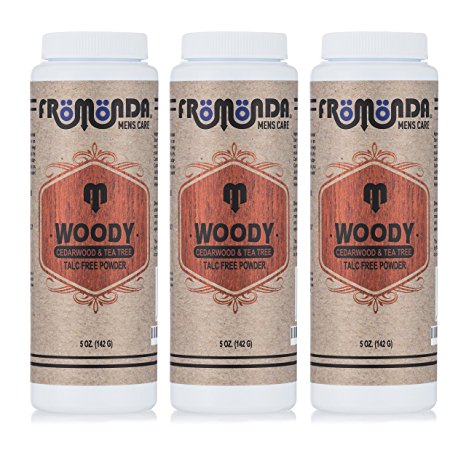 Fromonda Woody Talc-Free Body Powder. All Natural. (Pack of 3), 5 oz each