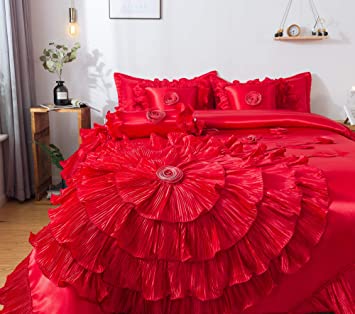 Tache Home Fashion VEHY4174-CK Ruffle Comforter Bedding Set, Cal King, Red