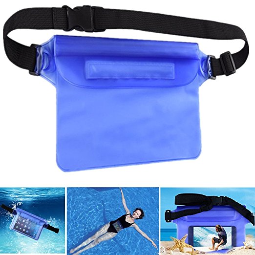 Vinso Tech Waterproof Pouch with Waist Strap for Beach, Swimming, Boating, Fishing, Camping - Save Your iPhone, Camera, Cash, MP3, Passport, Documents Dry and Clean (Blue)