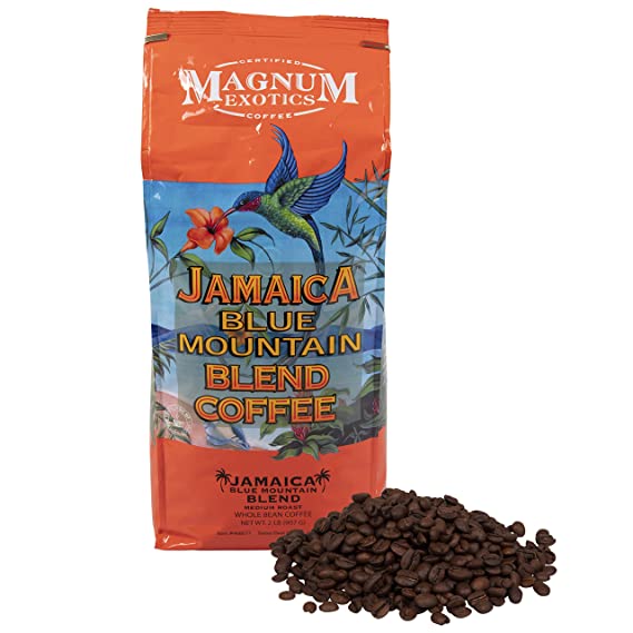 Jamaican Blue Mountain Coffee Blend, Whole Bean - Medium Roast, Fresh Strong Arabica Coffee - Rich And Smooth Flavor - Magnum Exotics, 2 Lb Bag