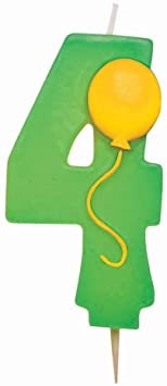 Number "4" Pick Candle with Balloon Party Accessory - Green