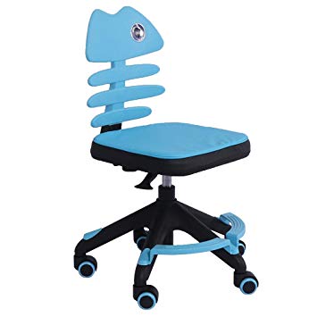 Soft Padded Kids Desk Chair Armless Adjustable Back & Height Children Swivel Office Chair Revolving Wheels Student Task Chair Teens Study Chair(Blue)