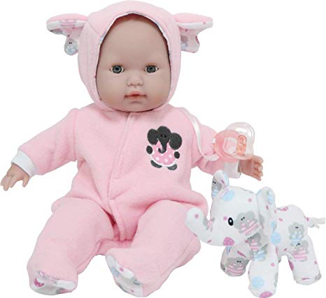 JC Toys 15" Berenguer Boutique Pink Soft Body Baby Doll Open/Close Eyes with Play Elephant Accessory- Perfect for Children 2