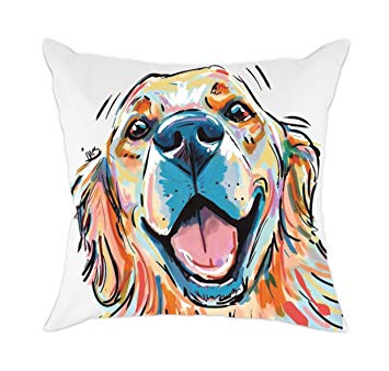Redland Art Cute Pet Golden Retriever Dog Pattern Cotton Polyester Throw Pillow Covers Car Sofa Cushion Cover Pillowcases Home Decor 18"x18"