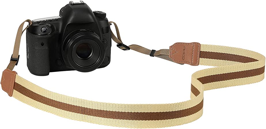 MoKo Camera Strap, Cotton Woven Camera Strap, Adjustable Universal Neck & Shoulder Strap for Video Camcorder, Binoculars, and Nikon/Canon/Sony/Minolta/Panasonic/SLR/DSLR Digital Cameras, Khaki & Brown