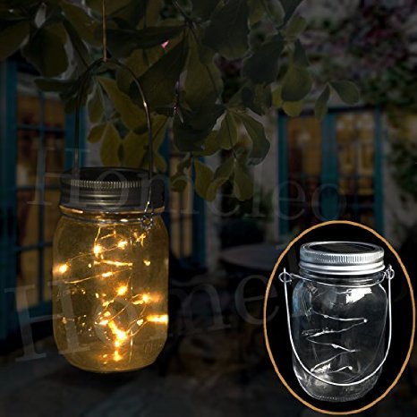 Homeleo Solar Mason Jar Lights, Warm White LED Fairy String Light Lid Insert, LED Jar Lantern for Garden Patio Porch(Mason Jar & Handle Included)