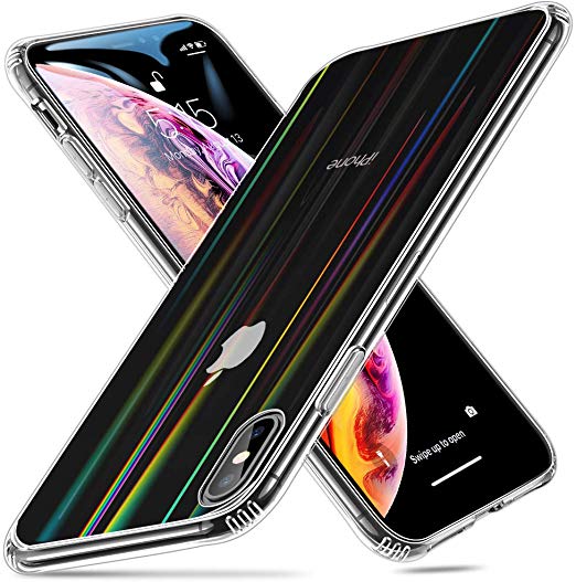 ESR Mimic Tempered Glass Case for iPhone Xs Max，9H Tempered Glass Back Cover [Mimics The Glass Back of iPhone]   Soft Silicone Bumper [Shock Absorption] for iPhone 6.5 inch (Rainbow)