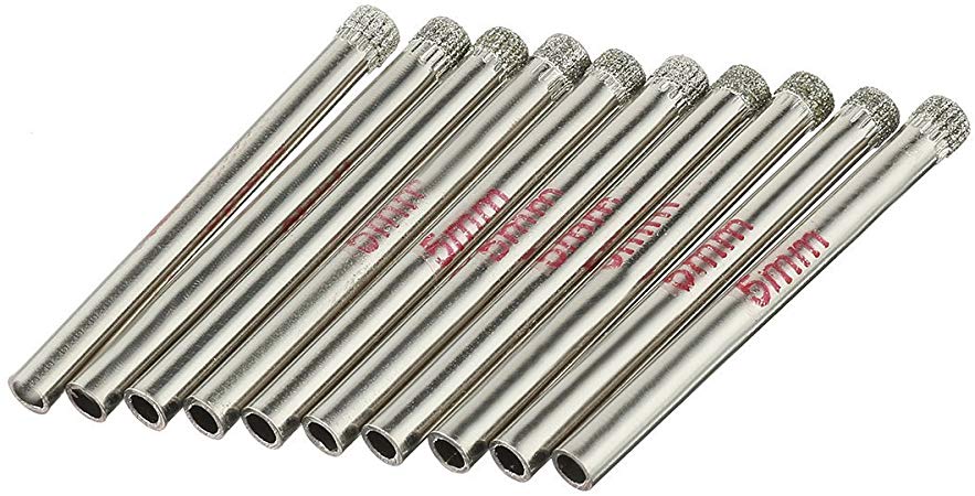 sourcingmap 10PCS 1/5-inch(5mm) Diamond Coated Hole Saw Drill Bits for Glass Ceramic Tile Marble Rock Porcelain