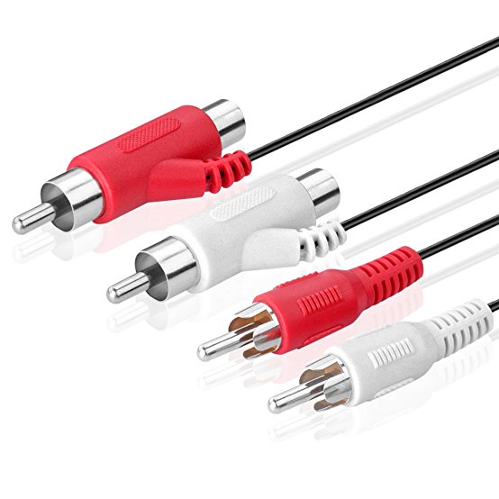 TNP RCA Piggyback Extension Cable (12 Feet) 2RCA Audio Extender Adapter Cord Wire Coupler Male to Female Dual Red/White Connector Jack Plug Extend Video Audio 2 Channel Stereo (Right and Left)