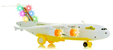 Toysery C-17 Transport Airplane Toys with LED Flashing Lights and Sounds, Bump and Go Action Plane Toy For Kids Boys and Girls (Battery Operated)
