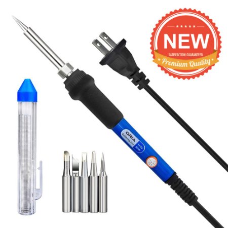 Soldering Iron Oria Adjustable Temperature Welding Soldering Iron 110V 60W Soldering Gun with 5pcs Soldering Iron Tips and Solder Wire20 g 071 Oz
