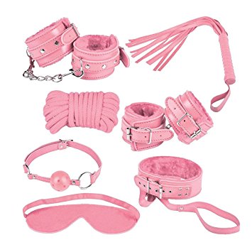 AKStore 7PCS Under the Bed Sex Bondage System Set Bed Restraints Kit Leather Ankle Cuffs Set For Male Female Couple(Pink)