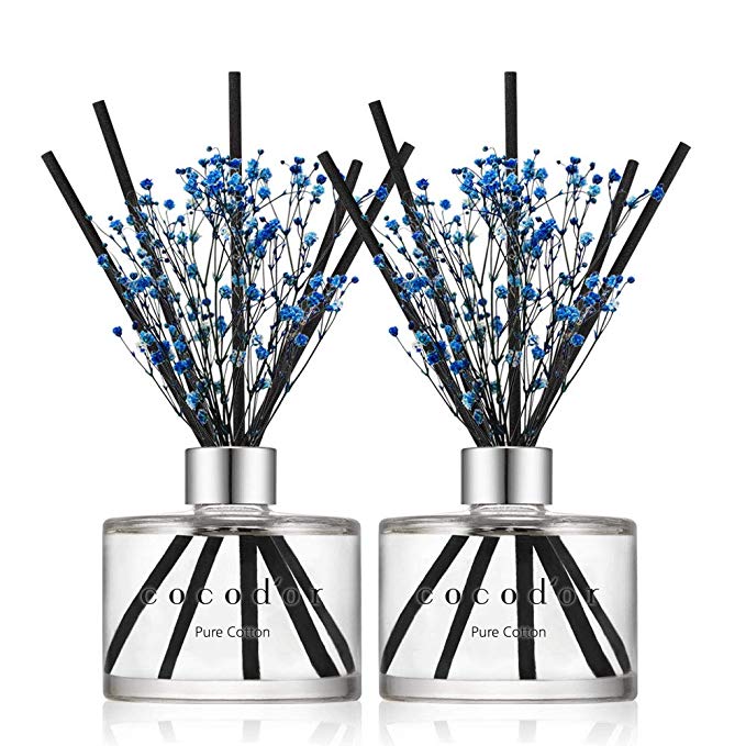 Cocod'or Preserved Real Flower Reed Diffuser, Pure Cotton Reed Diffuser, Reed Diffuser Set, Oil Diffuser & Reed Diffuser Sticks, Home Decor & Office, 2 Pack