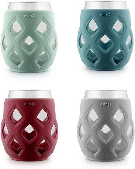 Ello Cru 17oz Stemless Wine Glass Set with Protective Silicone Sleeves, Cocktail Glass Pack Perfect for Summer Patios and Parties Holiday Gift for Her Him, Dishwasher Safe