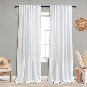 KOUFALL White Back Tab Rod Pocket Linen Sheer Curtains 60 by 108 for Bedroom