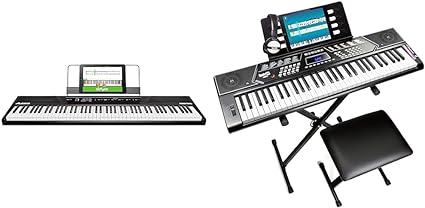 Alesis Recital – 88 Key Digital Piano Keyboard with Semi Weighted Keys & RockJam 61 Key Keyboard Piano Stand With Pitch Bend Kit, Piano Bench, Headphones, Simply Piano App & Keynote Stickers
